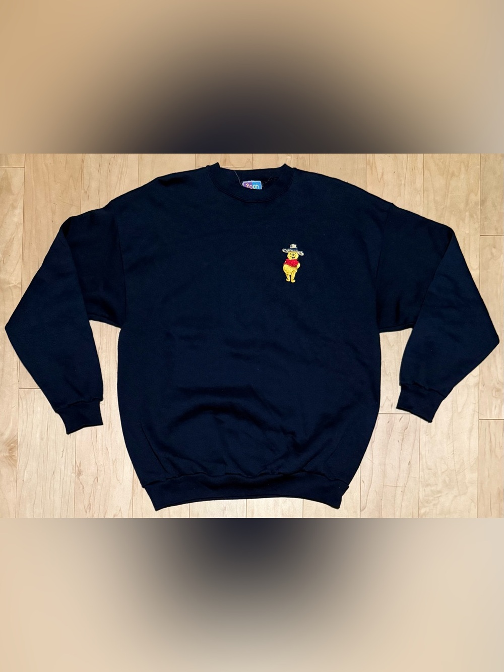 Vintage Disney Winnie the Pooh Farmer Embroidered Crewneck Sweatshirt Blue XL
